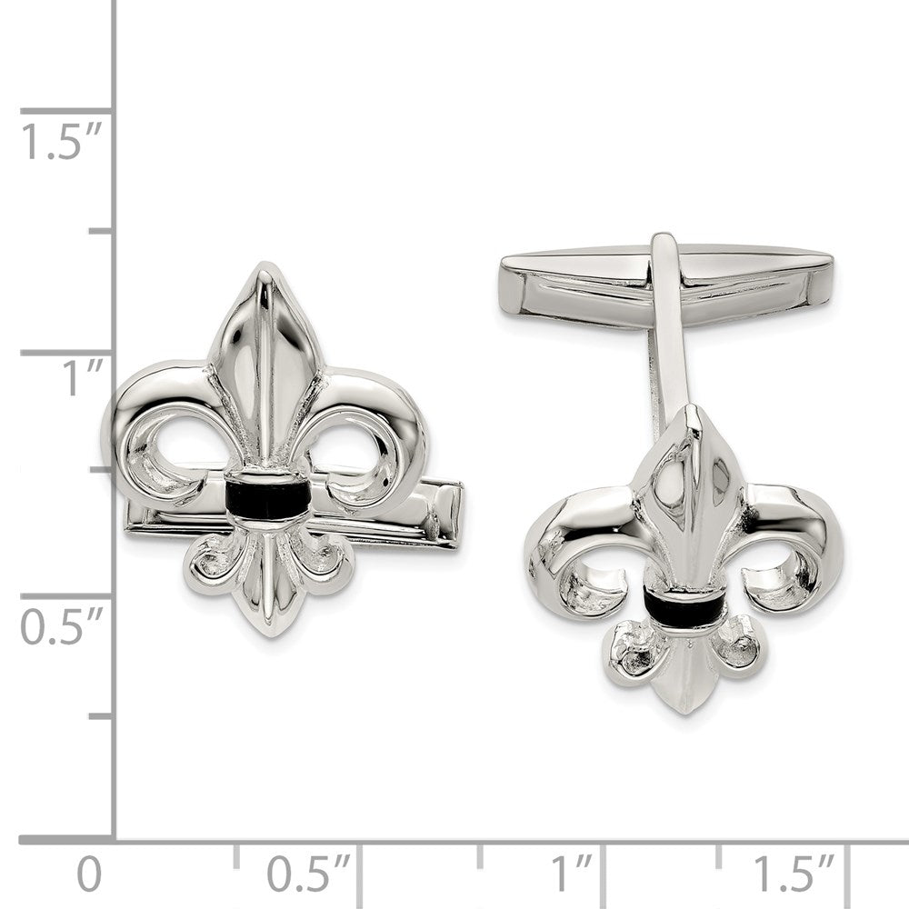 Sterling Silver Fleur De Lis W/Onyx Cuff Links