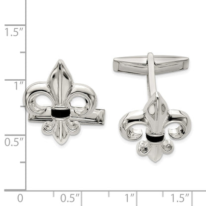 Sterling Silver Fleur De Lis W/Onyx Cuff Links