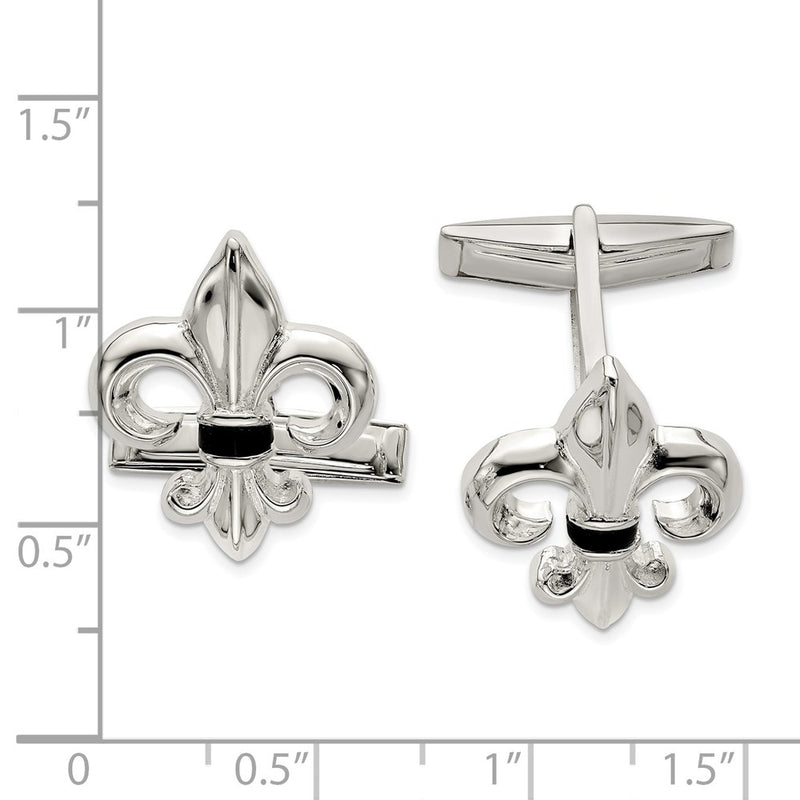 Sterling Silver Fleur De Lis W/Onyx Cuff Links