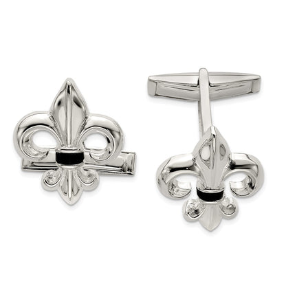 Sterling Silver Fleur De Lis W/Onyx Cuff Links