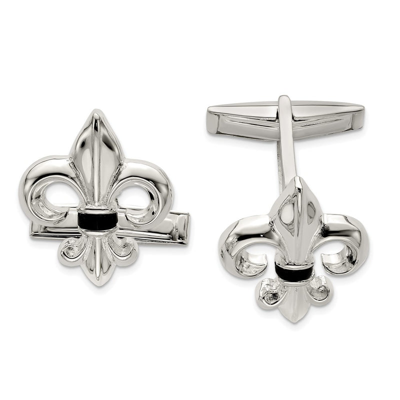 Sterling Silver Fleur De Lis W/Onyx Cuff Links