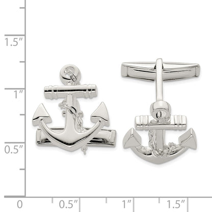 Sterling Silver Anchor With Dangle Rope Cufflinks