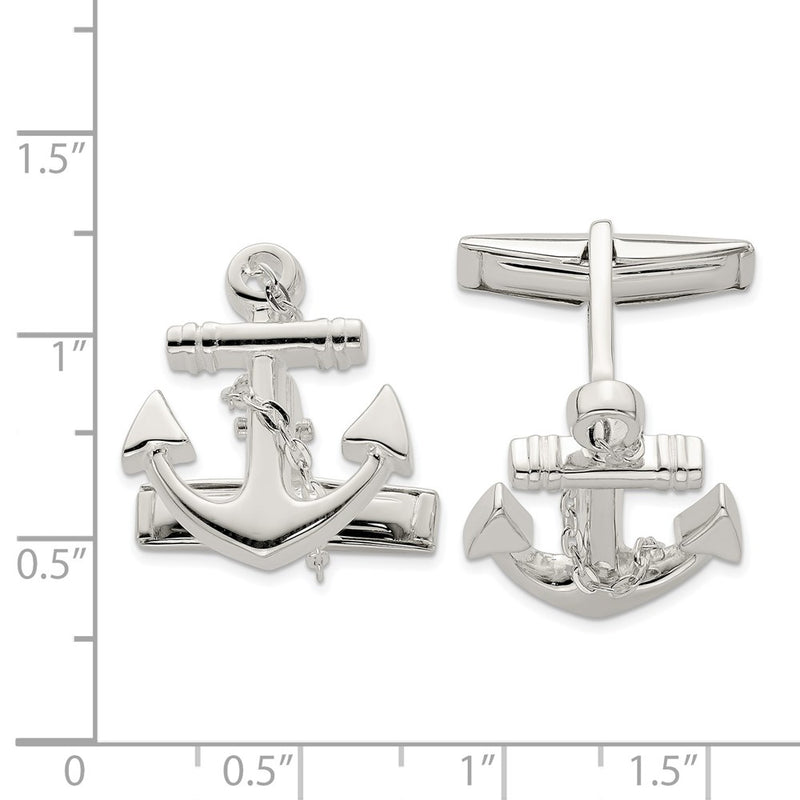 Sterling Silver Anchor With Dangle Rope Cufflinks