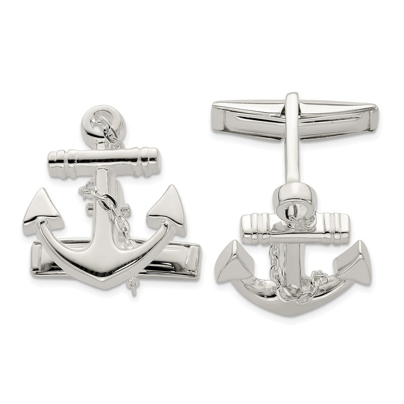 Sterling Silver Anchor With Dangle Rope Cufflinks