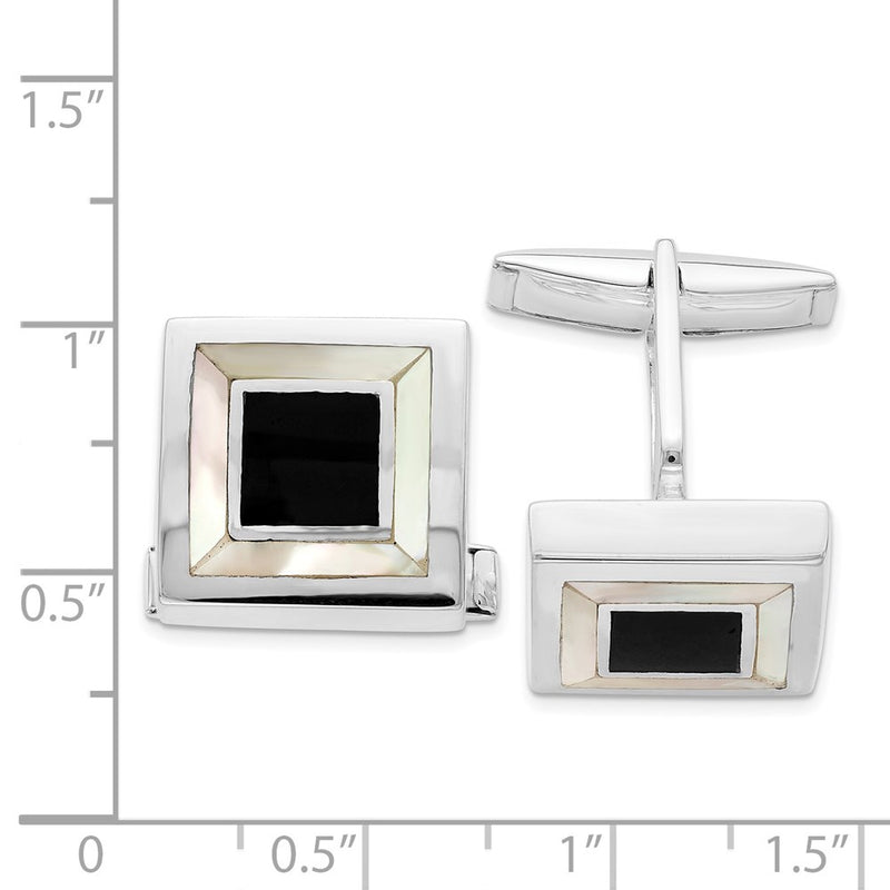 Sterling Silver Rhodium-Plated Mother Of Pearl & Enamel Cufflinks
