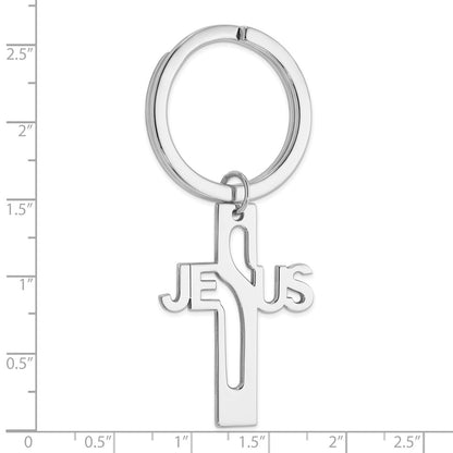 Sterling Silver Rhodium-Plated Jesus Cross Key Ring