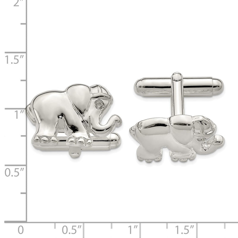 Sterling Silver Cz Elephant Cuff Links