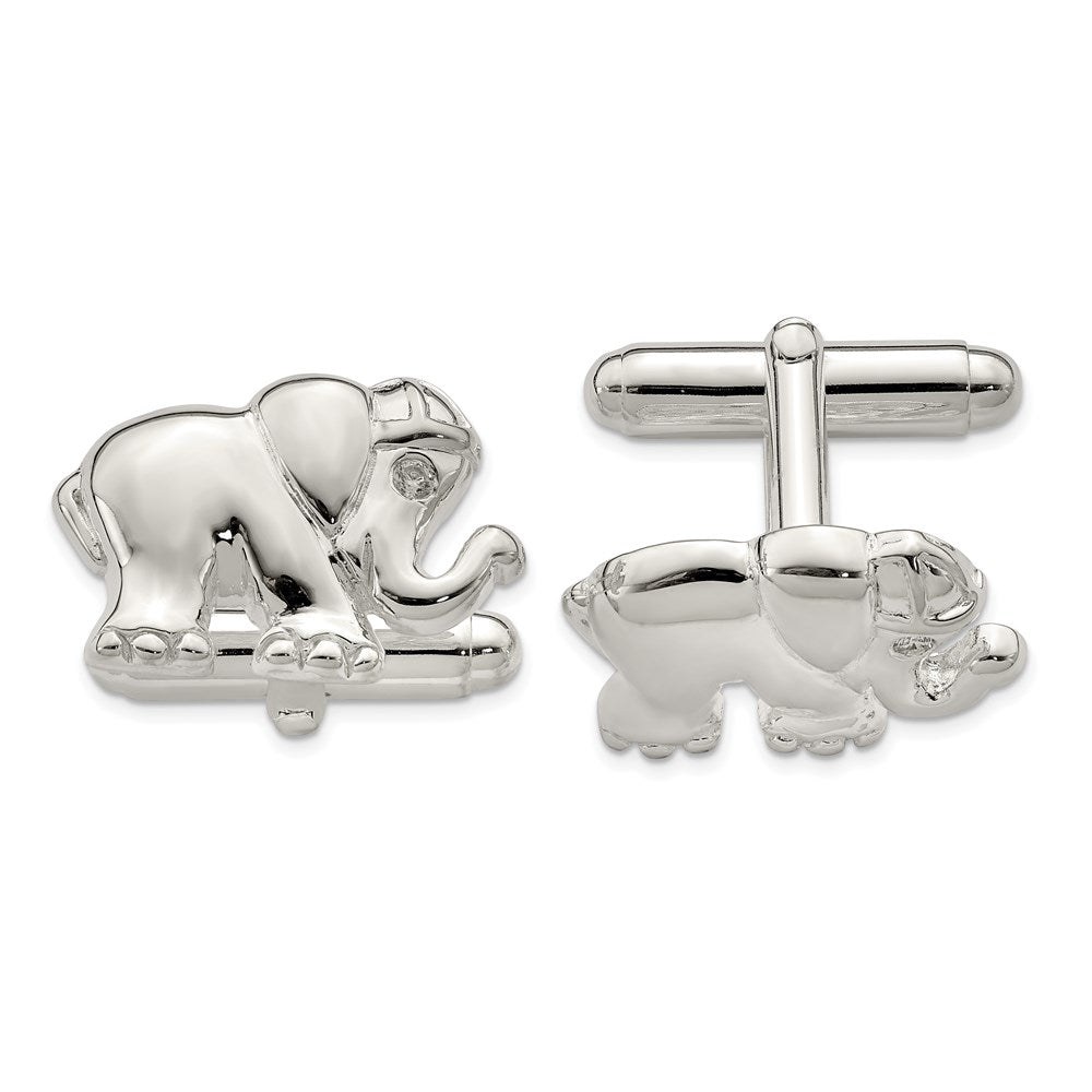 Sterling Silver Cz Elephant Cuff Links