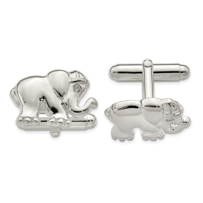 Sterling Silver Cz Elephant Cuff Links