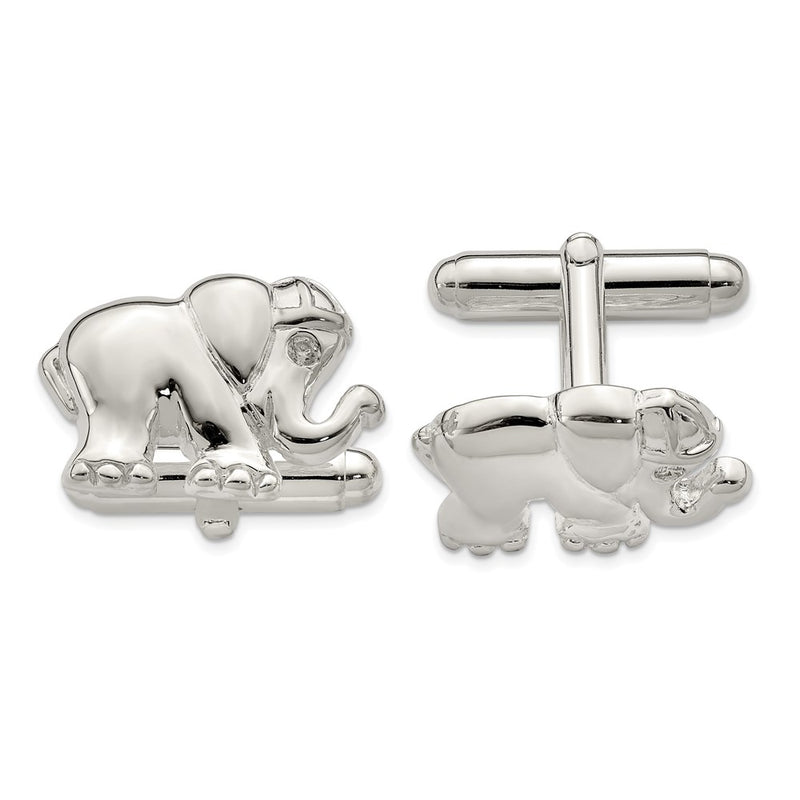 Sterling Silver Cz Elephant Cuff Links