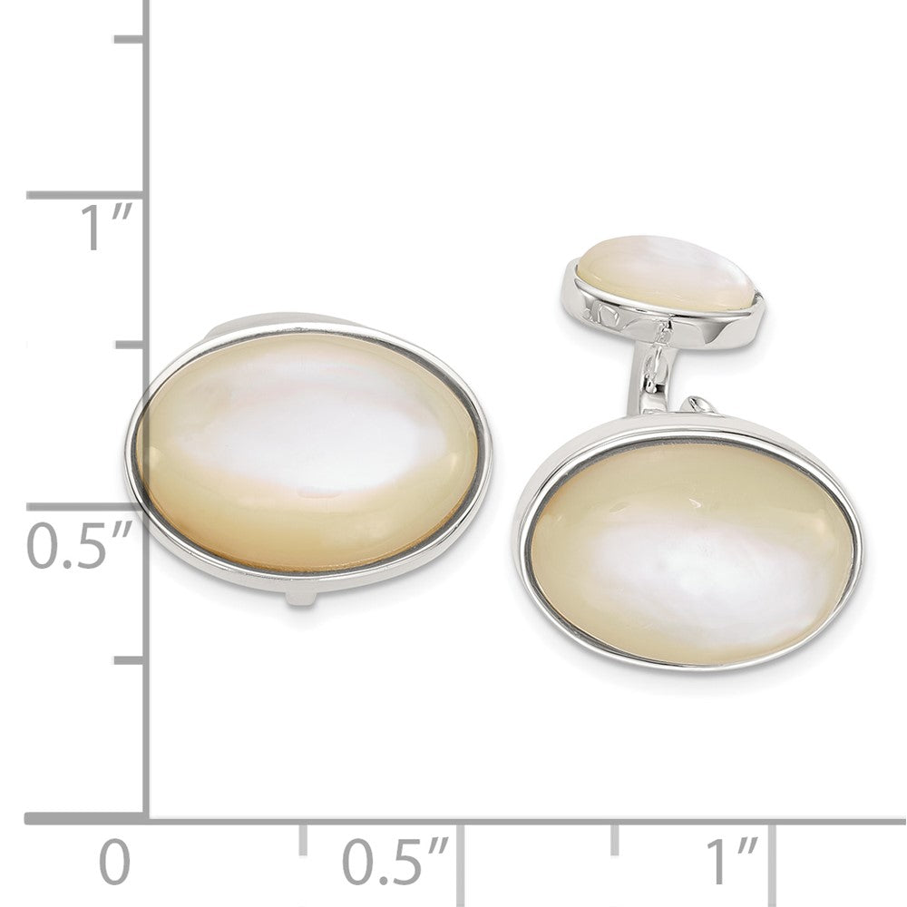 Sterling Silver Oval Mother Of Pearl Cuff Links