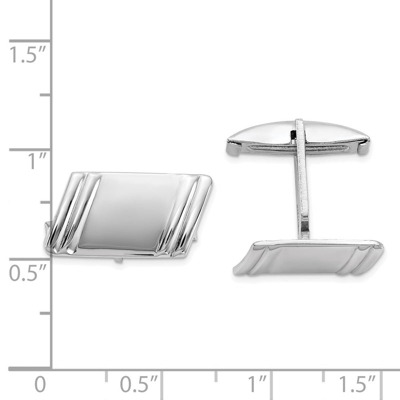 Sterling Silver Rhodium-Plated Diagonal Stripes Cuff Links