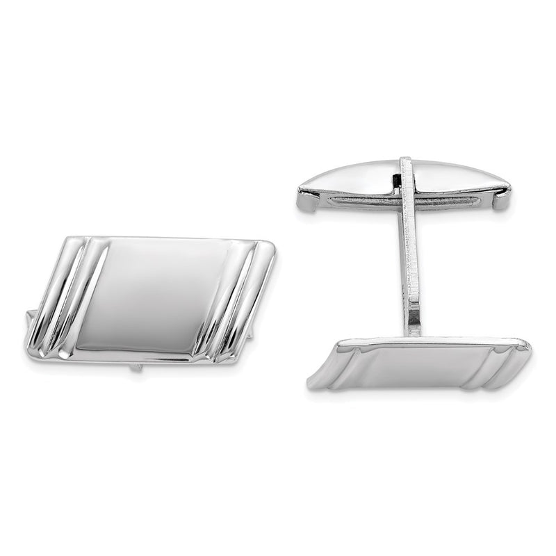 Sterling Silver Rhodium-Plated Diagonal Stripes Cuff Links