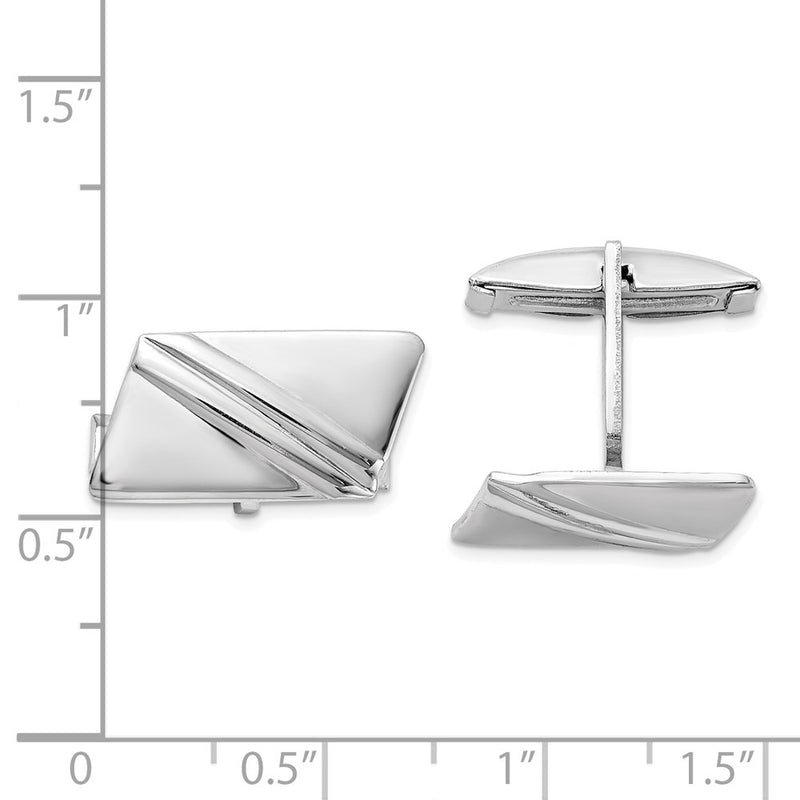 Sterling Silver Rhodium-Plated Stripe Design Cuff Links