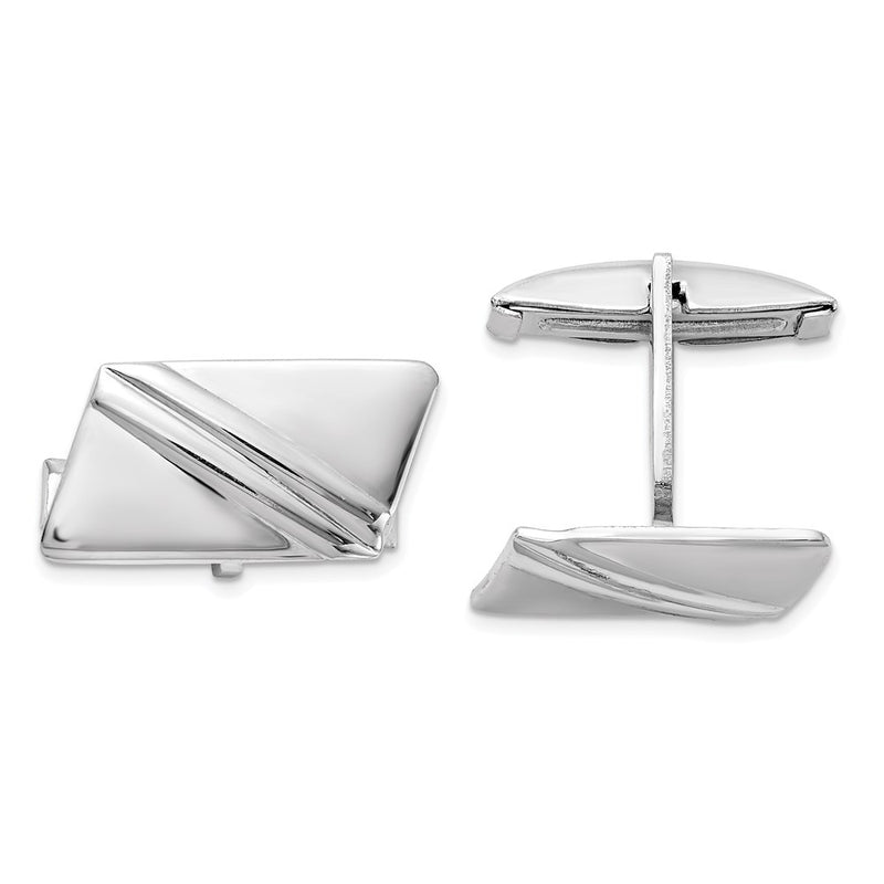 Sterling Silver Rhodium-Plated Stripe Design Cuff Links