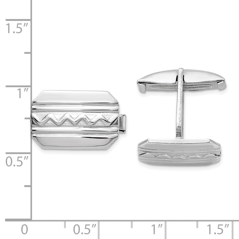 Sterling Silver Rhodium-Plated Wave Design Cuff Links
