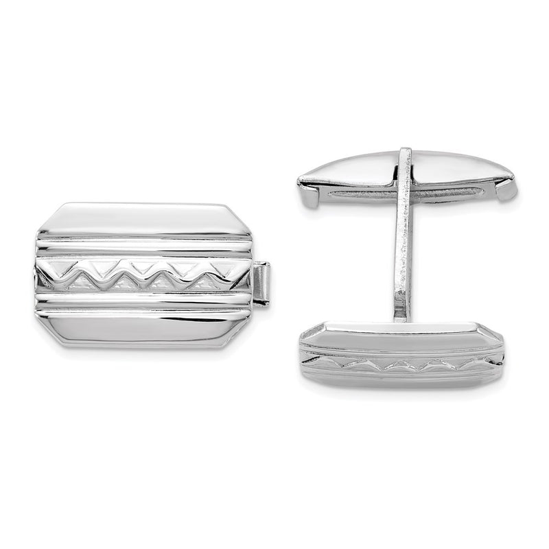 Sterling Silver Rhodium-Plated Wave Design Cuff Links