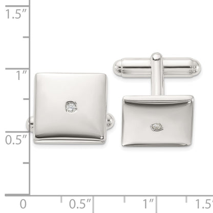 Sterling Silver Rhodium-Plated Polished with CZ Square Cuff Links