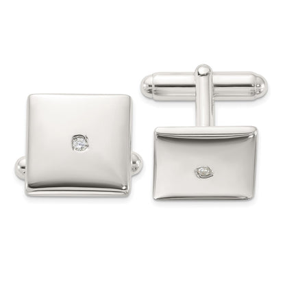 Sterling Silver Rhodium-Plated Polished with CZ Square Cuff Links