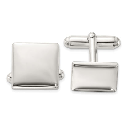 Sterling Silver Rhodium-Plated Polished Square Cuff Links