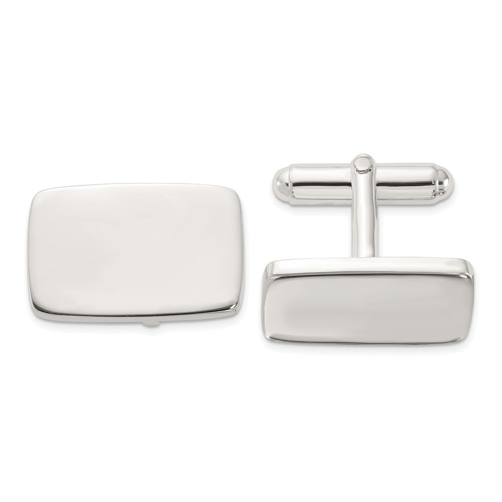 Sterling Silver Rhodium-Plated Polished Rectangle Cuff Links