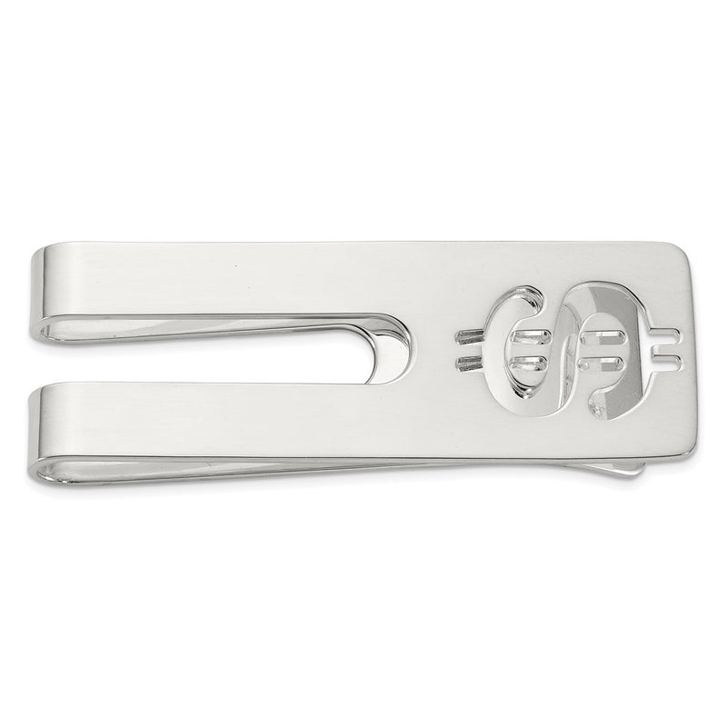 Sterling Silver Rhodium-Plated Polished Cut Out Dollar Sign Money Clip