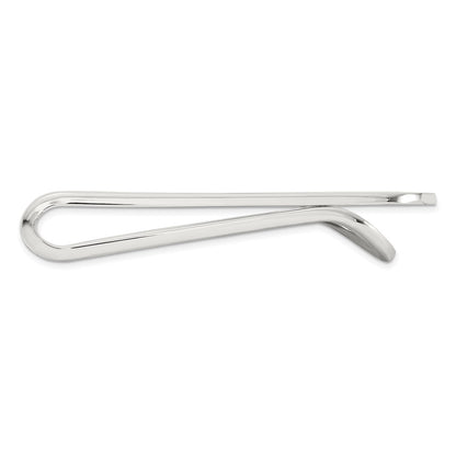Sterling Silver Rhodium Plated Polished Grooved Edge Open Back Money Clip