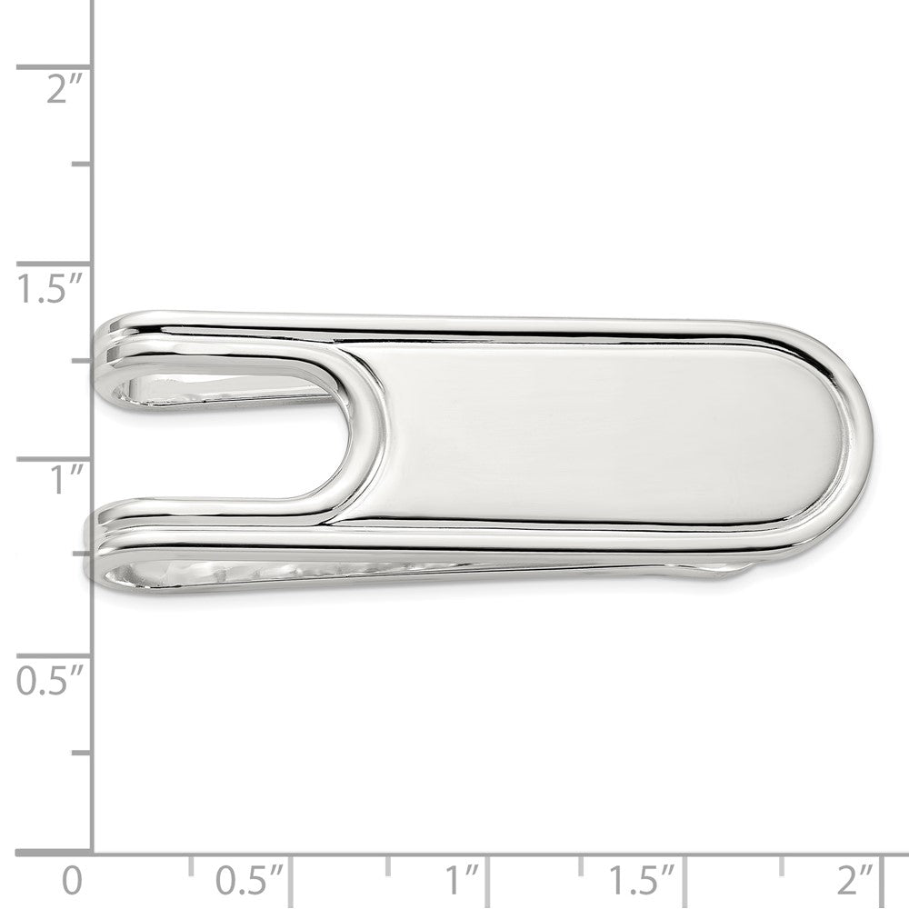 Sterling Silver Rhodium Plated Polished Grooved Edge Open Back Money Clip
