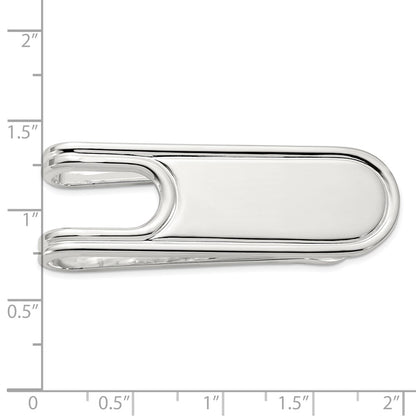 Sterling Silver Rhodium Plated Polished Grooved Edge Open Back Money Clip