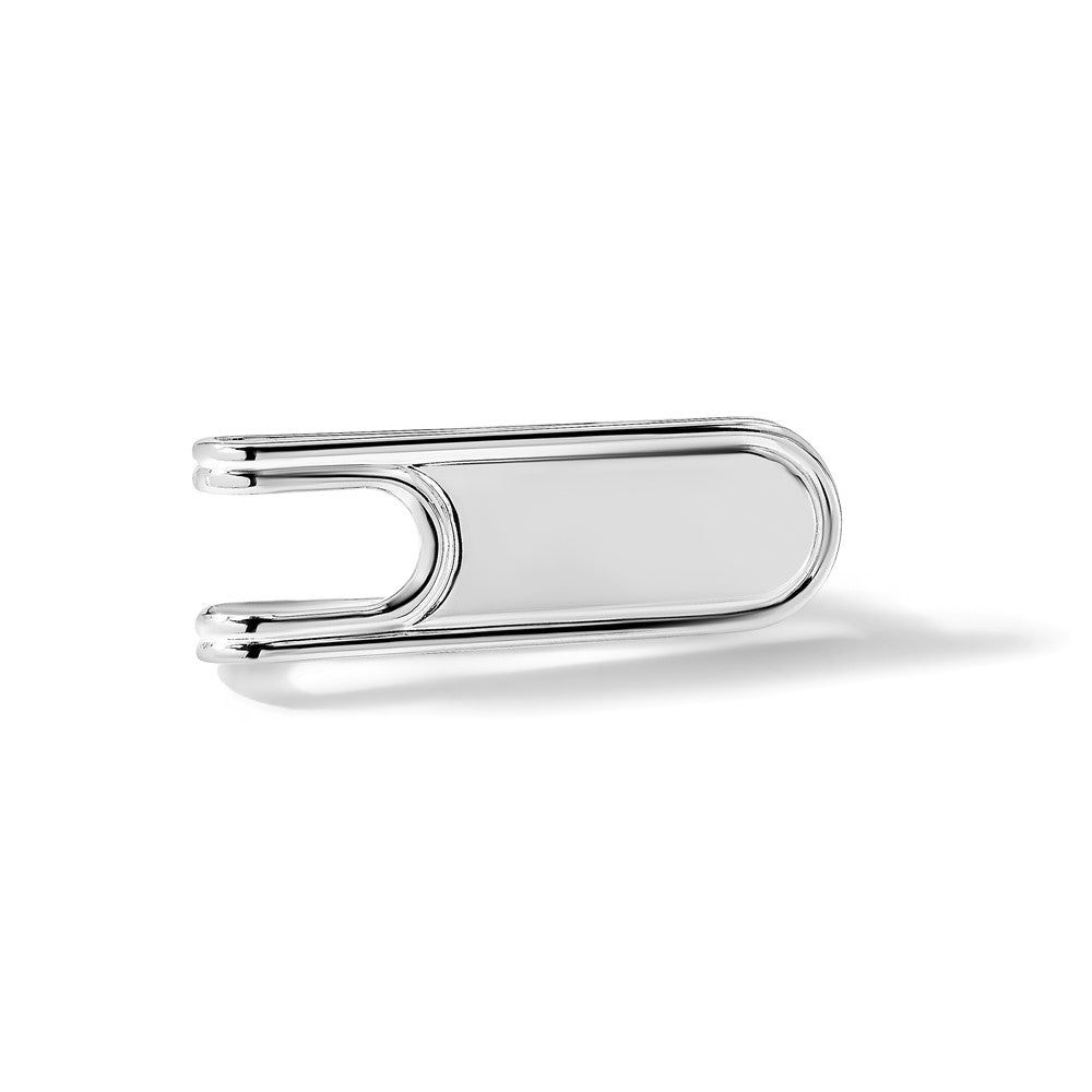 Sterling Silver Rhodium Plated Polished Grooved Edge Open Back Money Clip
