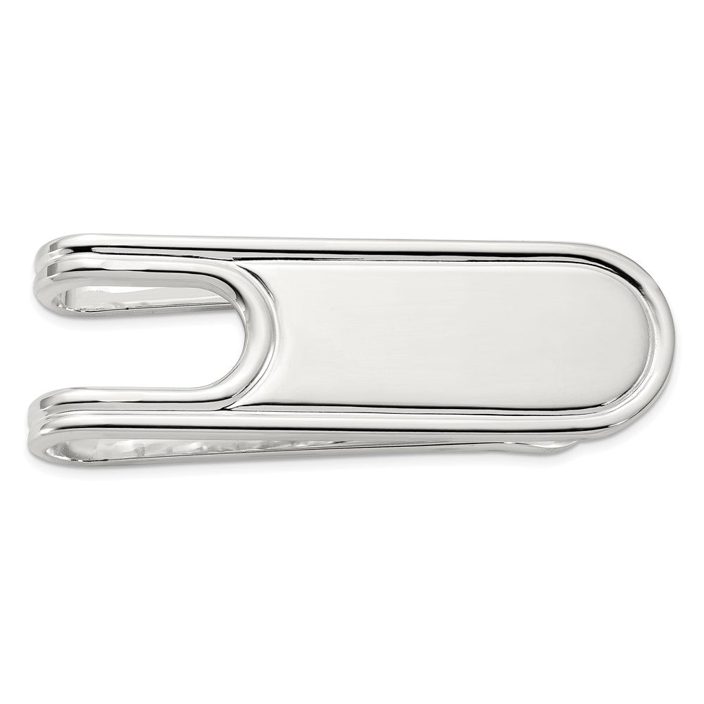Sterling Silver Rhodium Plated Polished Grooved Edge Open Back Money Clip