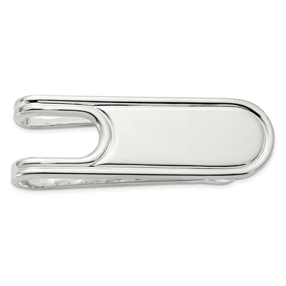 Sterling Silver Rhodium Plated Polished Grooved Edge Open Back Money Clip