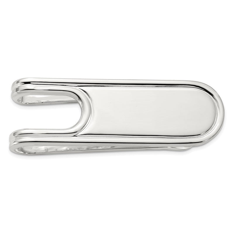 Sterling Silver Rhodium Plated Polished Grooved Edge Open Back Money Clip