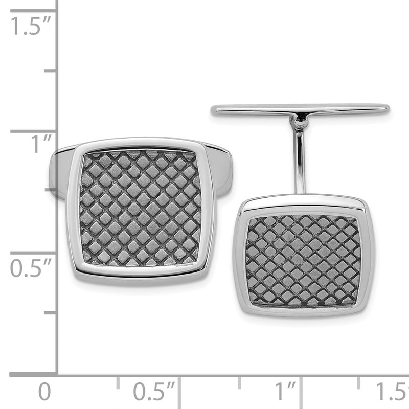 Sterling Silver Rhodium&ruthenium-Plated Checkered Cuff Links