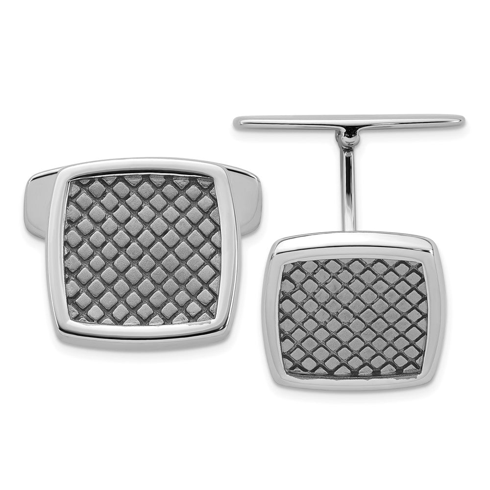 Sterling Silver Rhodium&ruthenium-Plated Checkered Cuff Links