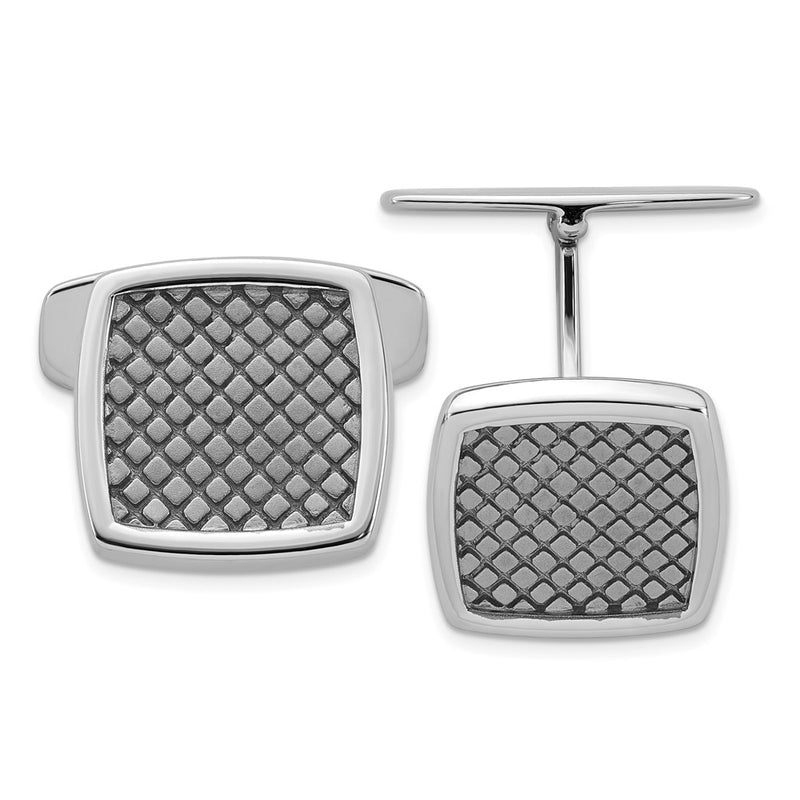 Sterling Silver Rhodium&ruthenium-Plated Checkered Cuff Links