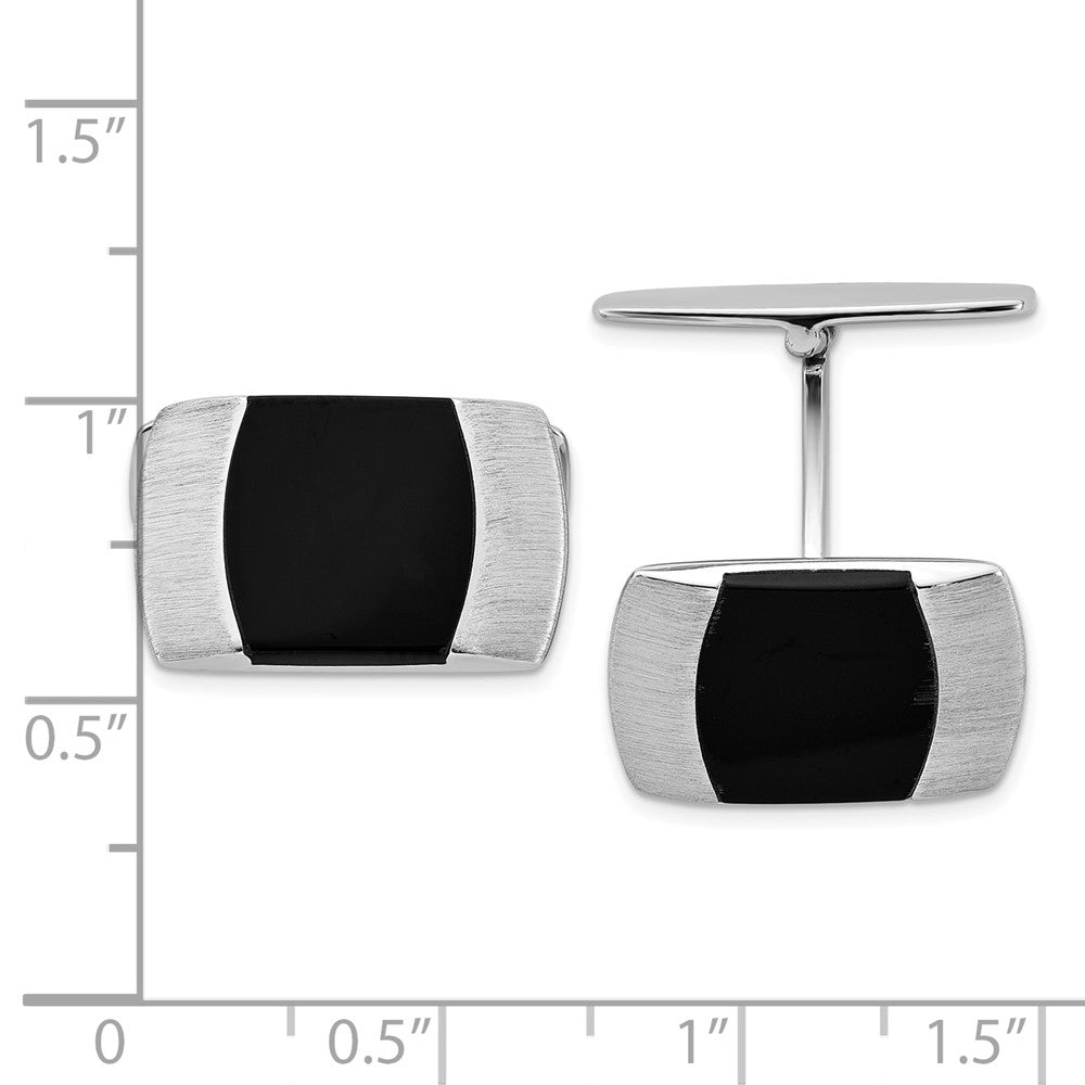 Sterling Silver Rhodium-Plated Brushed and Black Resin Cuff Links