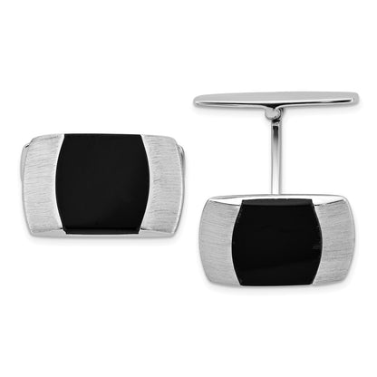Sterling Silver Rhodium-Plated Brushed and Black Resin Cuff Links