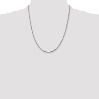 22 Inch Sterling Silver 2mm D/C Square Franco Chain Necklace