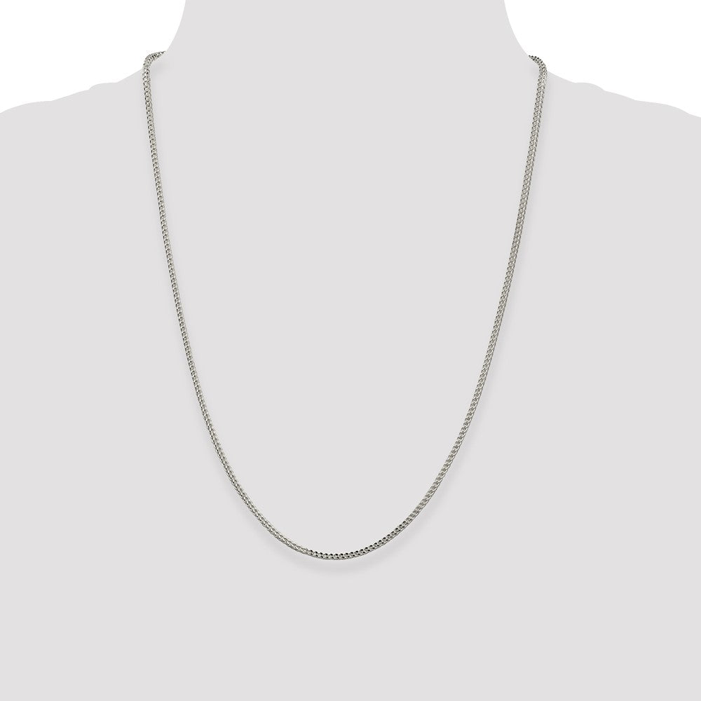 24 Inch Sterling Silver 2mm D/C Square Franco Chain Necklace