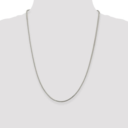 24 Inch Sterling Silver 2mm D/C Square Franco Chain Necklace