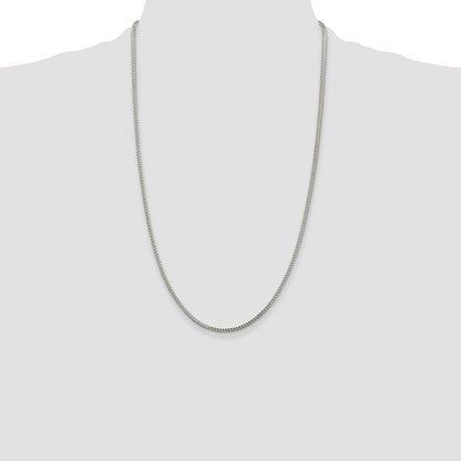 26 Inch Sterling Silver 2mm D/C Square Franco Chain Necklace