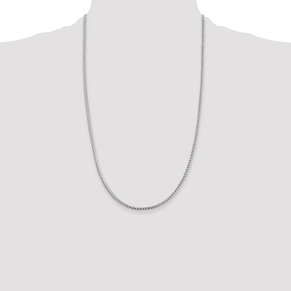 26 Inch Sterling Silver 2.55mm D/C Square Franco Chain Necklace