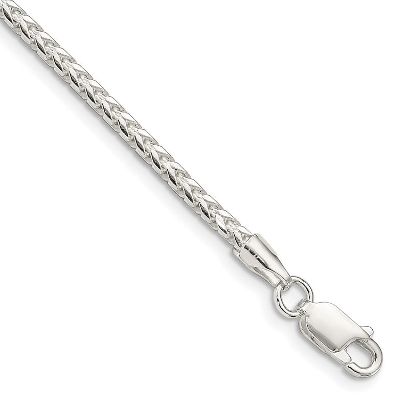 Sterling Silver 2.55mm D/C Square Franco Chain Bracelet