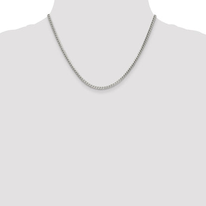 18 Inch Sterling Silver 3.1mm D/C Square Franco Chain Necklace