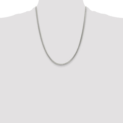 22 Inch Sterling Silver 3.1mm D/C Square Franco Chain Necklace