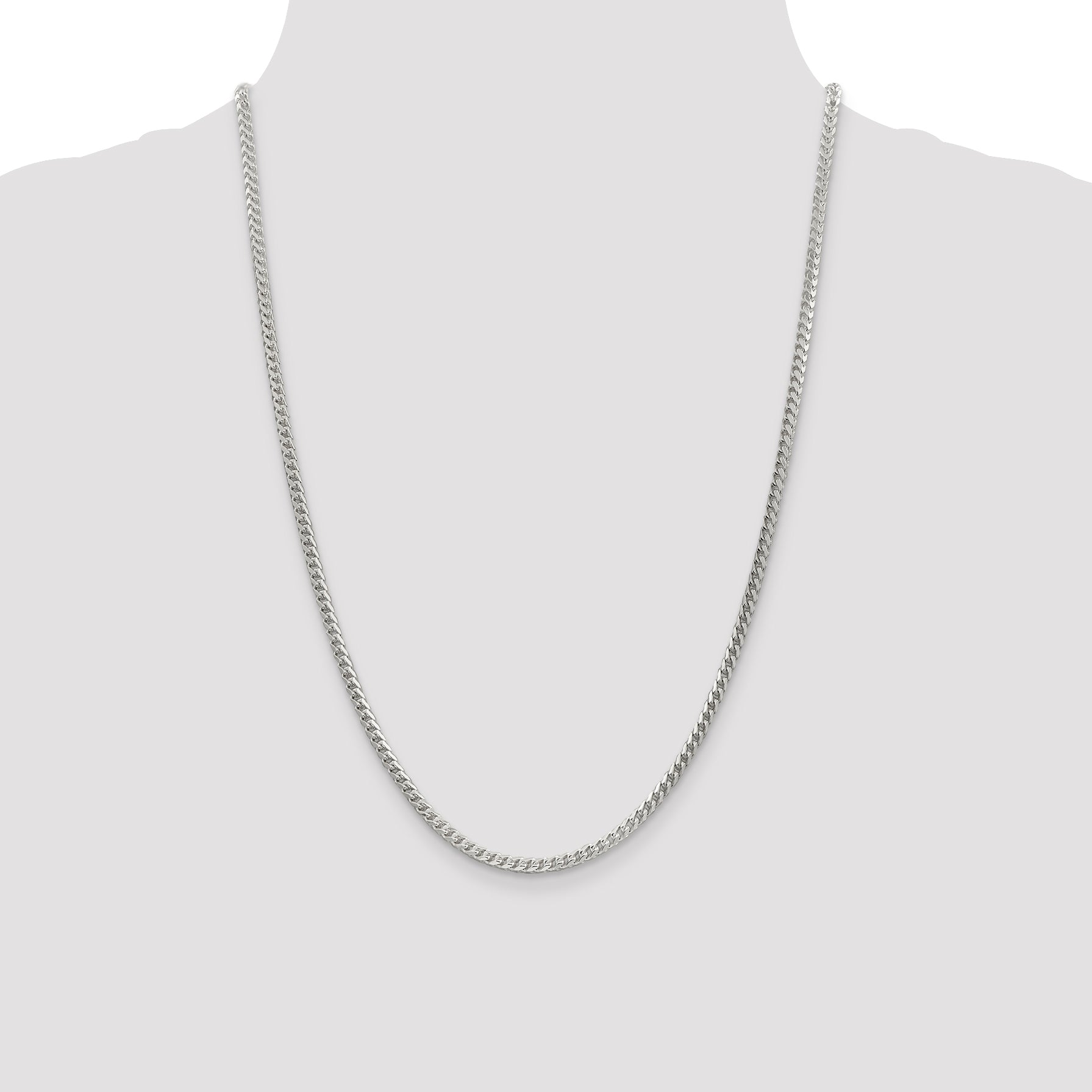 24 Inch Sterling Silver 3.1mm D/C Square Franco Chain Necklace