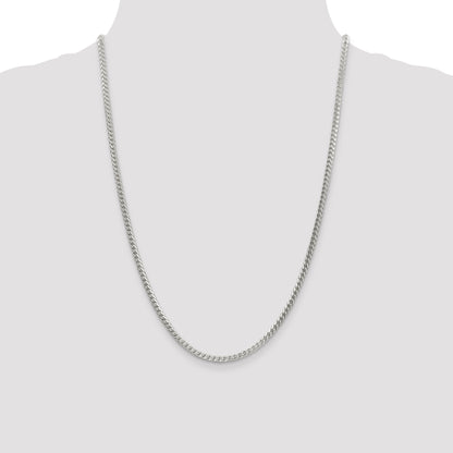 24 Inch Sterling Silver 3.1mm D/C Square Franco Chain Necklace