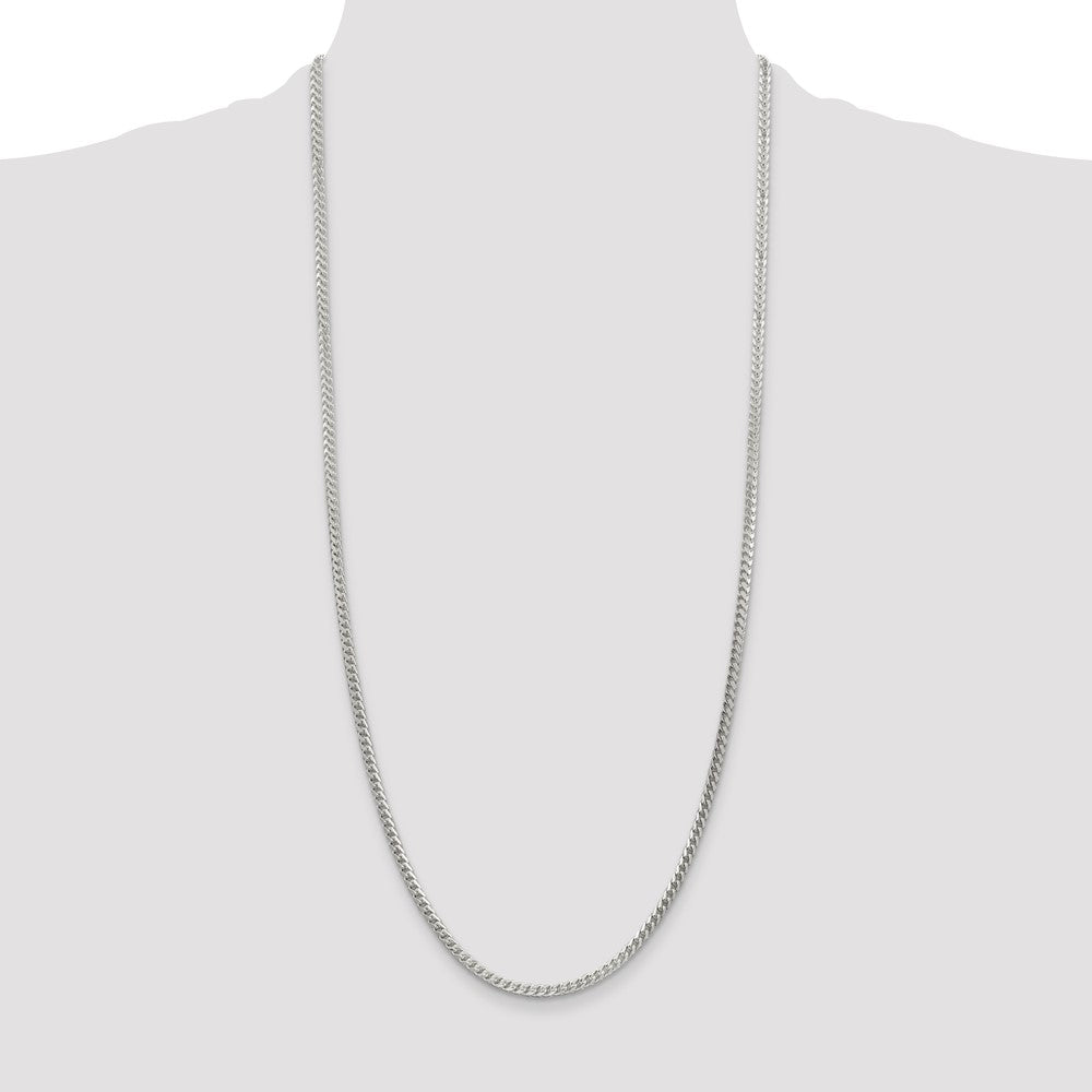 30 Inch Sterling Silver 3.1mm D/C Square Franco Chain Necklace