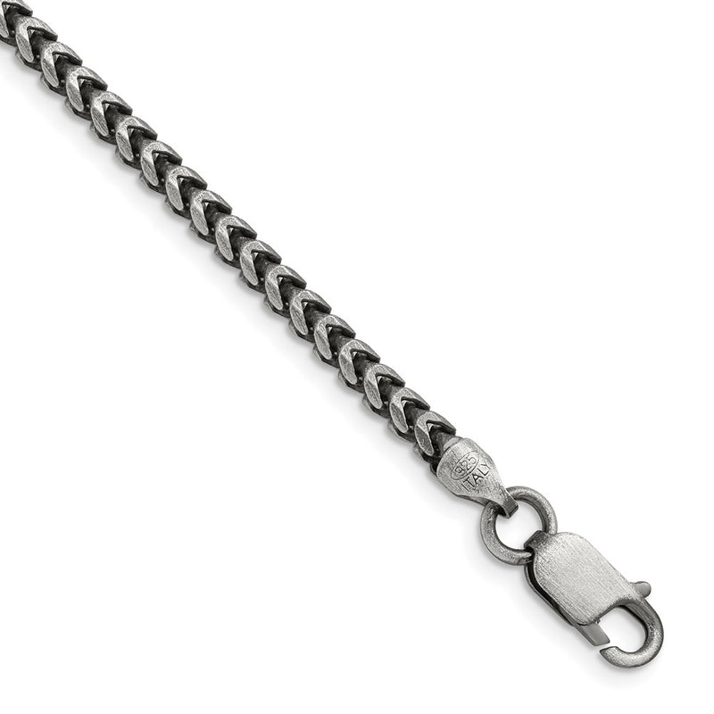 Sterling Silver Antiqued 3.1mm D/c Square Franco Chain